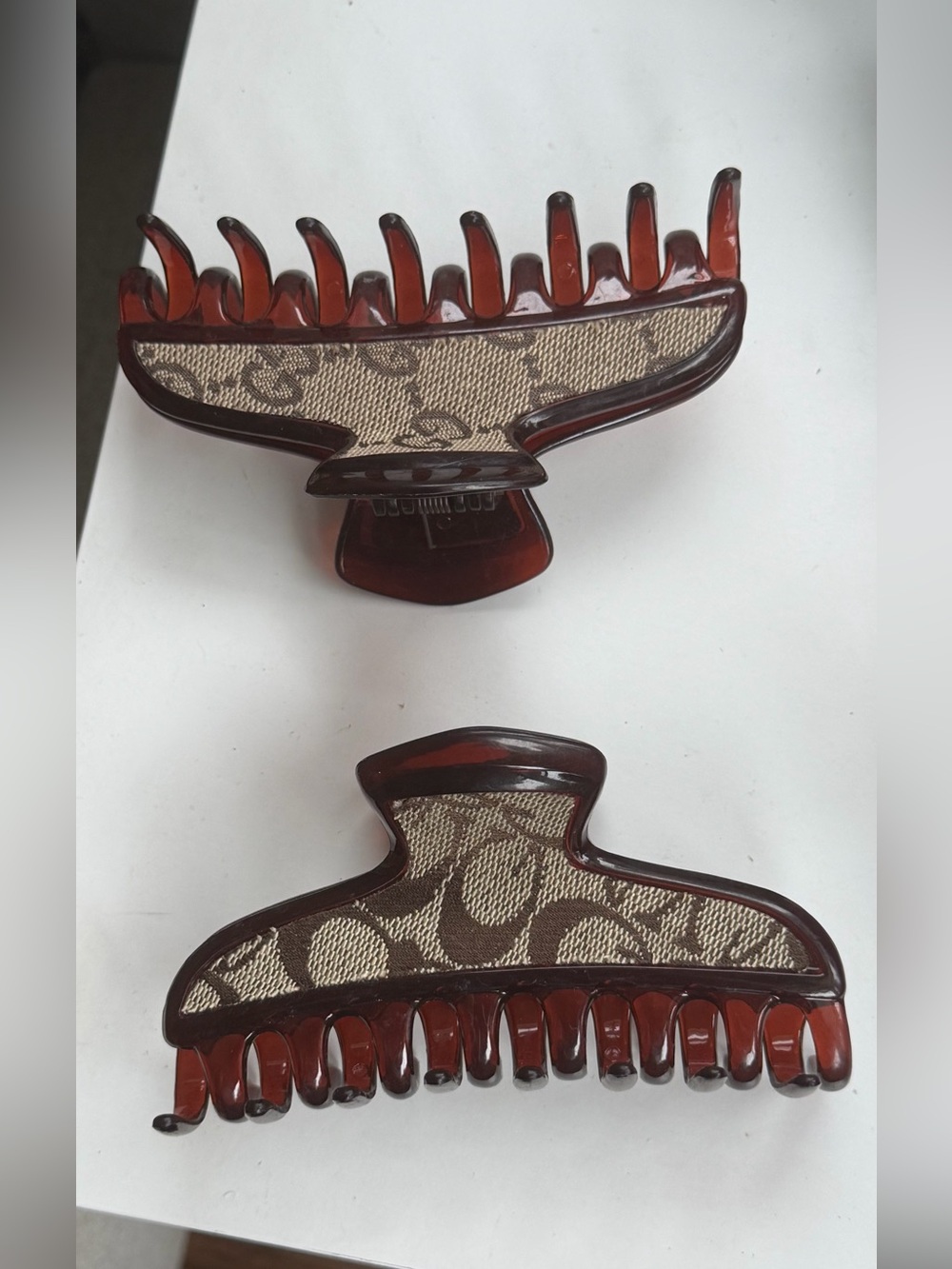 Designer-Style Brown Pattern Hair Claw Clip - Set of 2
